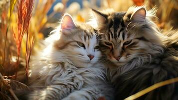 photo of heart-melting two Cats with an emphasis on expression of love. Generative AI