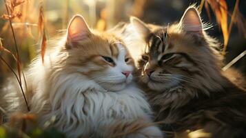 photo of heart-melting two Cats with an emphasis on expression of love. Generative AI