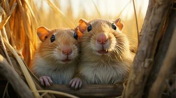 photo of heart-melting two Cane Rats with an emphasis on expression of love. Generative AI