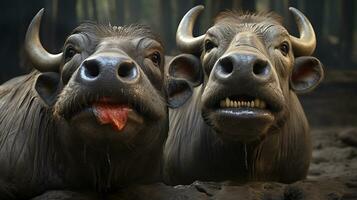 photo of heart-melting two Buffalos with an emphasis on expression of love. Generative AI