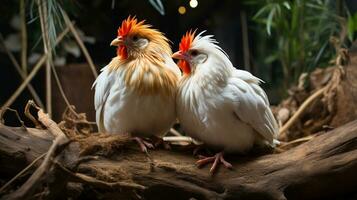 photo of heart-melting two Bantam Chickens with an emphasis on expression of love. Generative AI