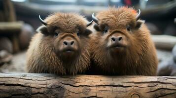 photo of heart-melting two Bisons with an emphasis on expression of love. Generative AI