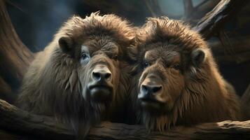 photo of heart-melting two Bisons with an emphasis on expression of love. Generative AI