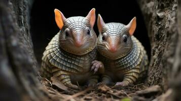 photo of heart-melting two Armadillos with an emphasis on expression of love. Generative AI