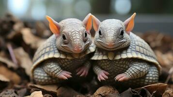photo of heart-melting two Armadillos with an emphasis on expression of love. Generative AI