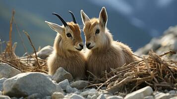 photo of heart-melting two Arabian Oryxs with an emphasis on expression of love. Generative AI