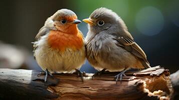 photo of heart-melting two American Robins with an emphasis on expression of love. Generative AI