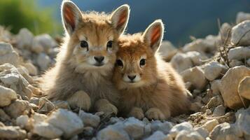 photo of heart-melting two Arabian Oryxs with an emphasis on expression of love. Generative AI