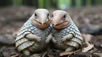 photo of heart-melting two Armadillos with an emphasis on expression of love. Generative AI