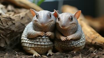 photo of heart-melting two Armadillos with an emphasis on expression of love. Generative AI