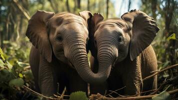 photo of heart-melting two African Elephants with an emphasis on expression of love. Generative AI