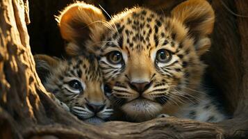 photo of heart-melting two African Leopards with an emphasis on expression of love. Generative AI