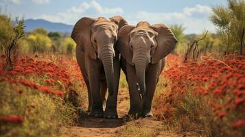 photo of heart-melting two African Elephants with an emphasis on expression of love. Generative AI