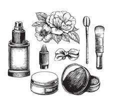 Cosmetics set retro sketch hand drawn Vector illustration