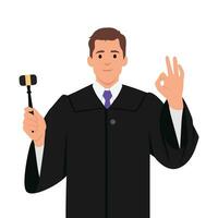 Judge caucasian man showing ok sign with fingers. vector