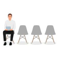 Waiting for interview. Confident young businessman holding paper while sitting on chair. vector