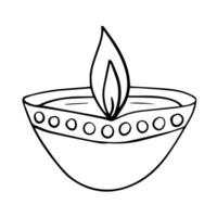 Happy Diwali greeting card with diya lamp. Vector Diwali lamp sketch