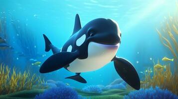 a cute little Killer Whale in Disney cartoon style. Generative AI photo