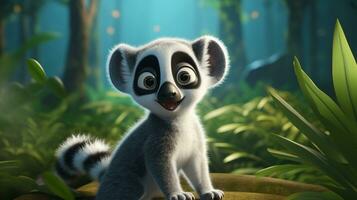 a cute little Lemur in Disney cartoon style. Generative AI photo