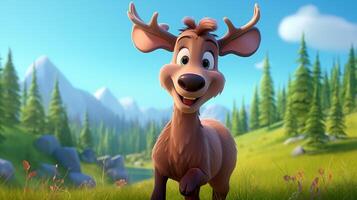 a cute little Moose in Disney cartoon style. Generative AI photo