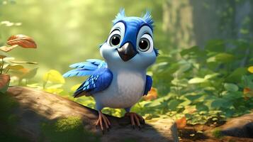 a cute little Jay in Disney cartoon style. Generative AI photo