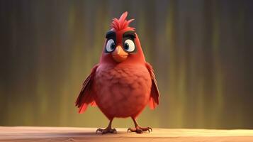 a cute little Northern Cardinal in Disney cartoon style. Generative AI photo