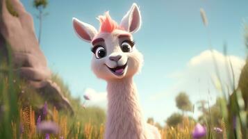 a cute little Llama in Disney cartoon style. Generative AI photo