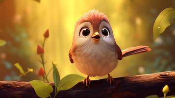 a cute little Nightingale in Disney cartoon style. Generative AI photo