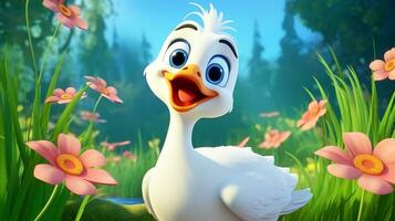 a cute little Muscovy Duck in Disney cartoon style. Generative AI photo
