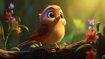 a cute little Nightingale in Disney cartoon style. Generative AI photo