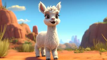 un linda pequeño llama en disney dibujos animados estilo. generativo ai foto