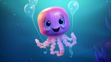 a cute little Jellyfish in Disney cartoon style. Generative AI photo