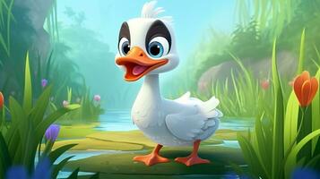 a cute little Muscovy Duck in Disney cartoon style. Generative AI photo