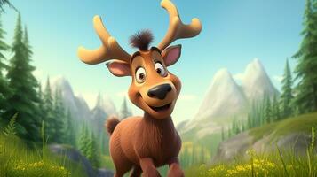 a cute little Moose in Disney cartoon style. Generative AI photo