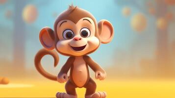 a cute little Monkey in Disney cartoon style. Generative AI photo