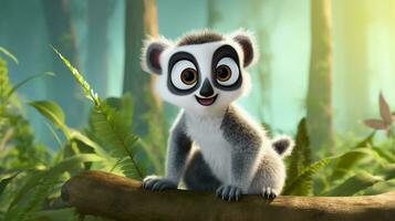 a cute little Lemur in Disney cartoon style. Generative AI photo