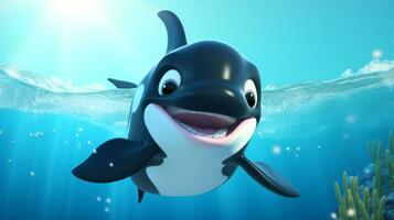 a cute little Killer Whale in Disney cartoon style. Generative AI photo