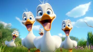 a cute little Geese in Disney cartoon style. Generative AI photo