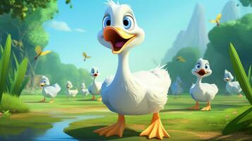 a cute little Geese in Disney cartoon style. Generative AI photo