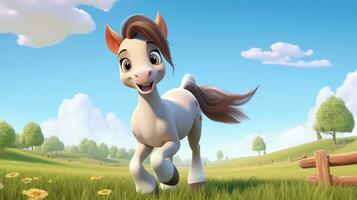un linda pequeño caballo en disney dibujos animados estilo. generativo ai foto