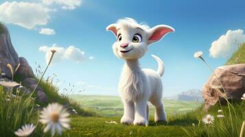 a cute little Goat in Disney cartoon style. Generative AI photo