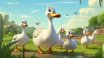 a cute little Geese in Disney cartoon style. Generative AI photo