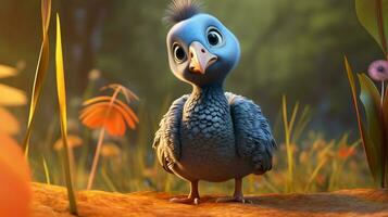 a cute little Guineafowl in Disney cartoon style. Generative AI photo