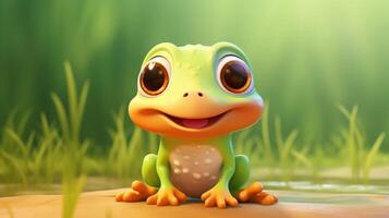 a cute little Frog in Disney cartoon style. Generative AI photo