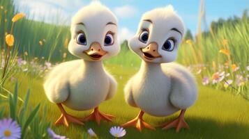 a cute little Geese in Disney cartoon style. Generative AI photo