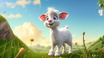 a cute little Goat in Disney cartoon style. Generative AI photo