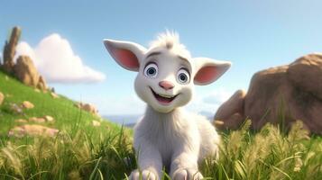 a cute little Goat in Disney cartoon style. Generative AI photo