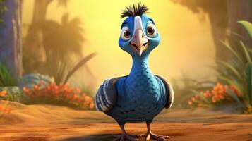 a cute little Guineafowl in Disney cartoon style. Generative AI photo