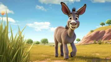 un linda pequeño Burro en disney dibujos animados estilo. generativo ai foto