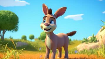 un linda pequeño Burro en disney dibujos animados estilo. generativo ai foto